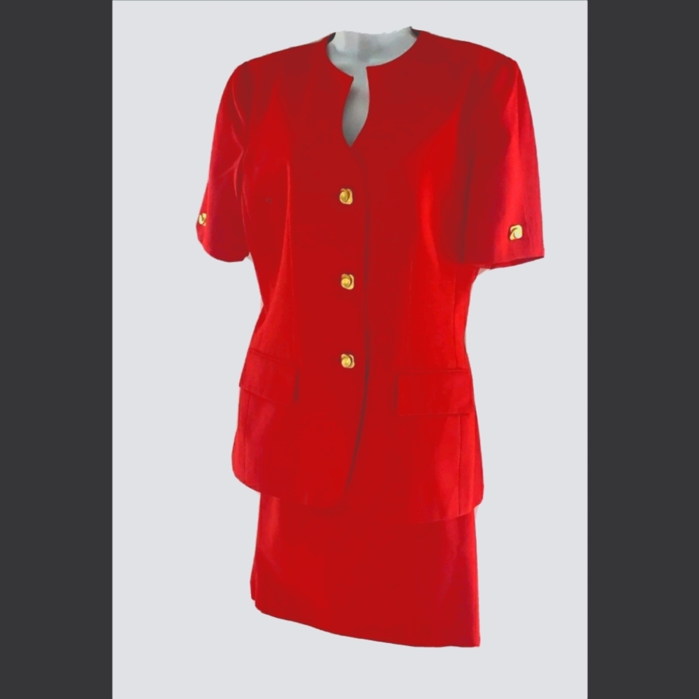 Kasper For A.S.L Size 10 Red Power Skirt Suit 80s